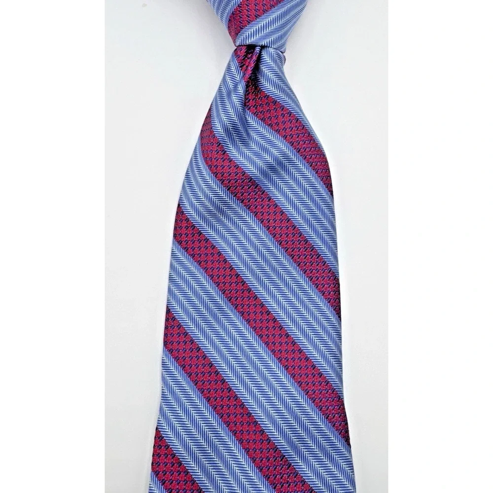 Tom James Executive Collection Men's 100% Silk Tie REPP Blue Red Stripe 60 X 3.5